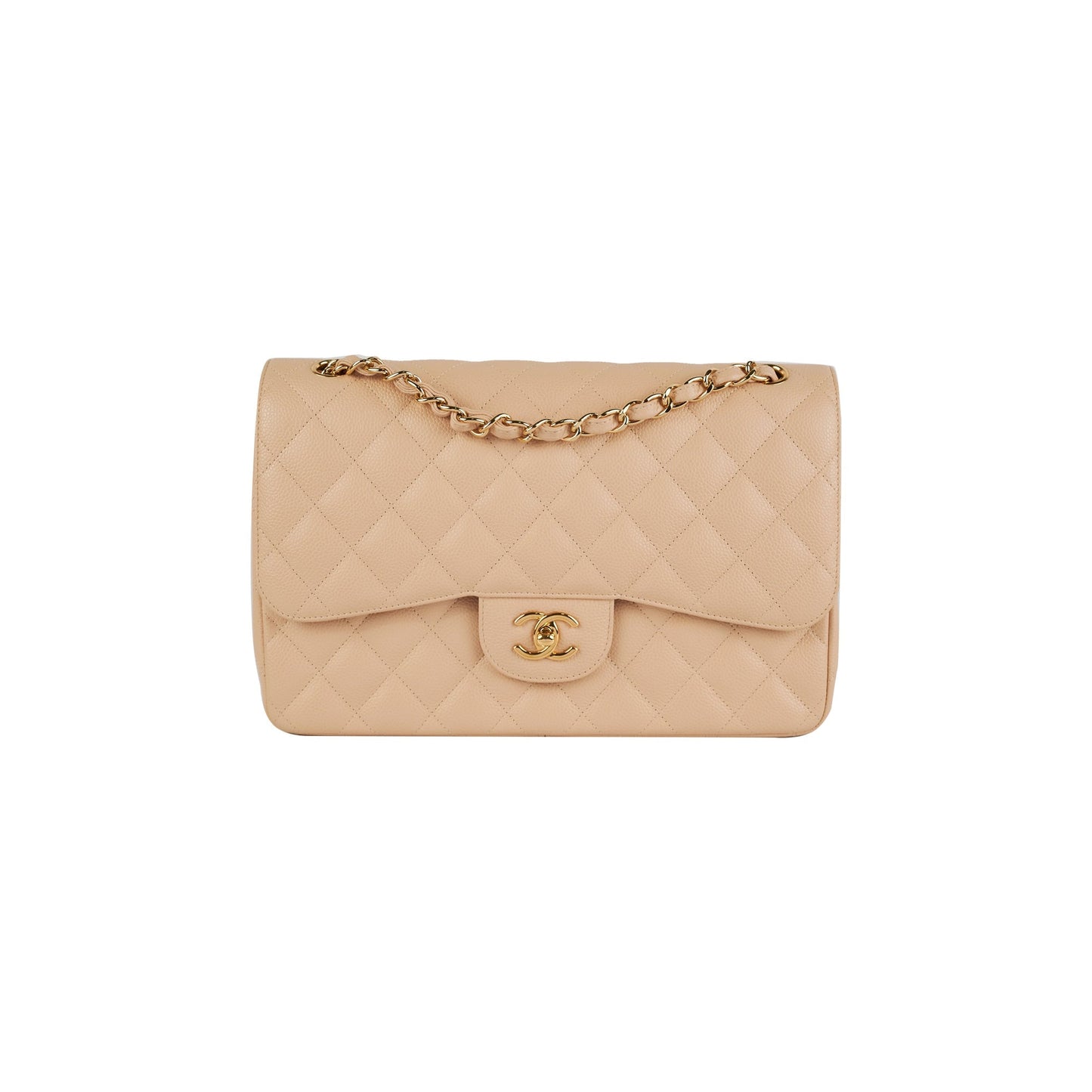 Chanel Classic Double Flap Jumbo Beige Caviar Bag