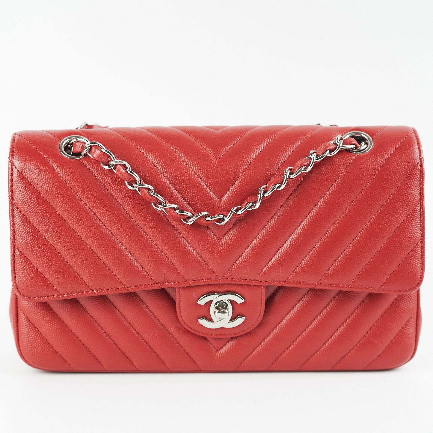 ITEM 27 - Chanel Chevron Classic Medium/Large Flap Red 16S