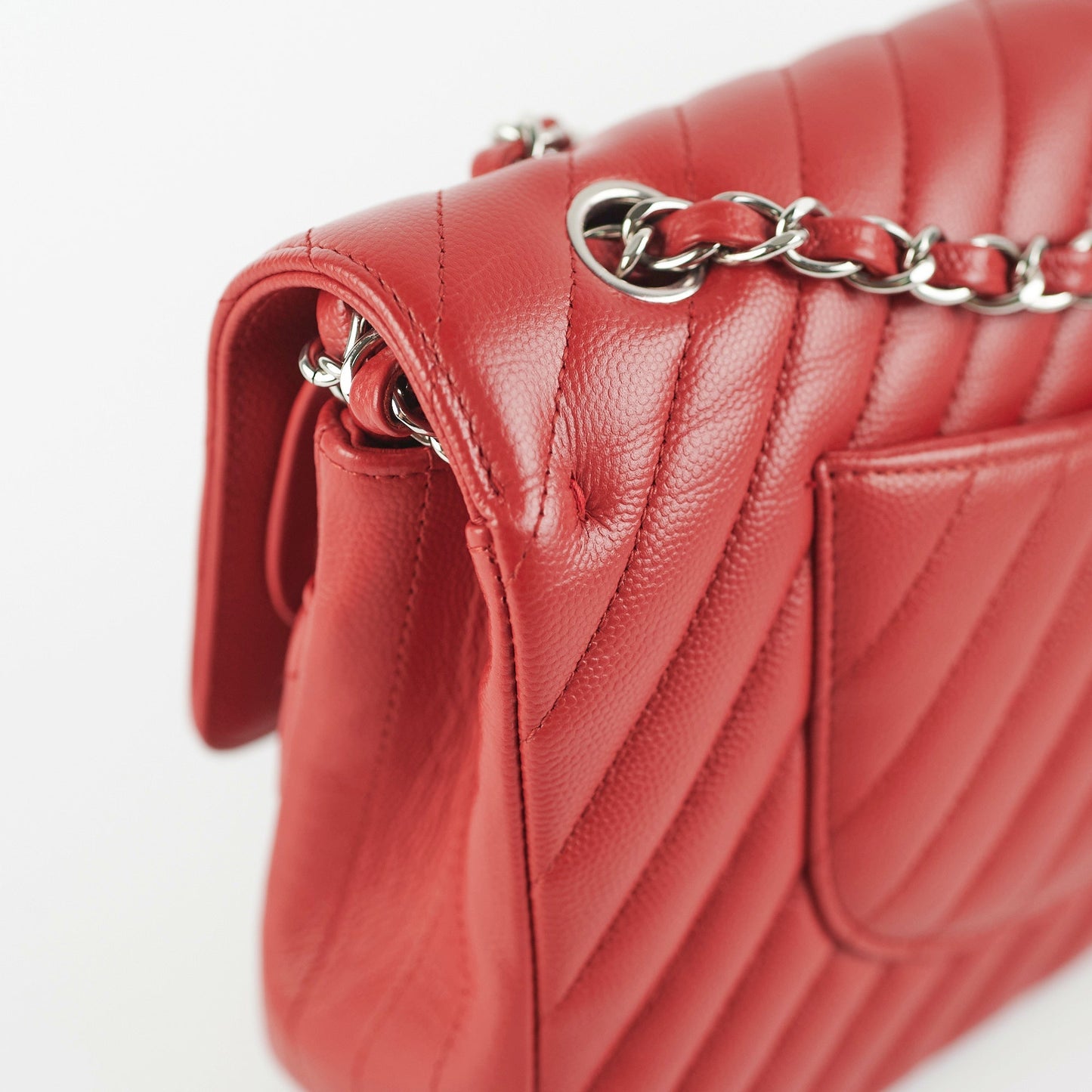 ITEM 27 - Chanel Chevron Classic Medium/Large Flap Red 16S