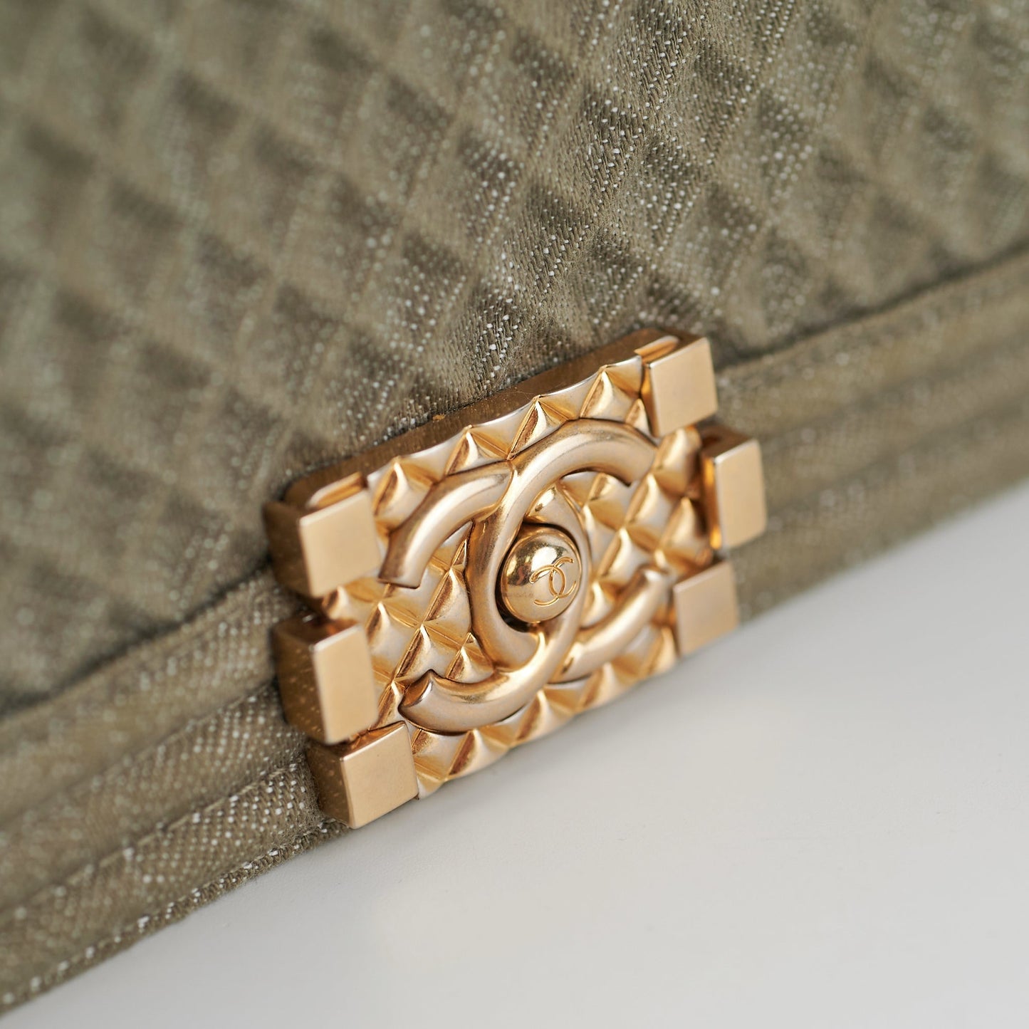 Chanel Old Medium Boy Denim Olive Shoulder Bag