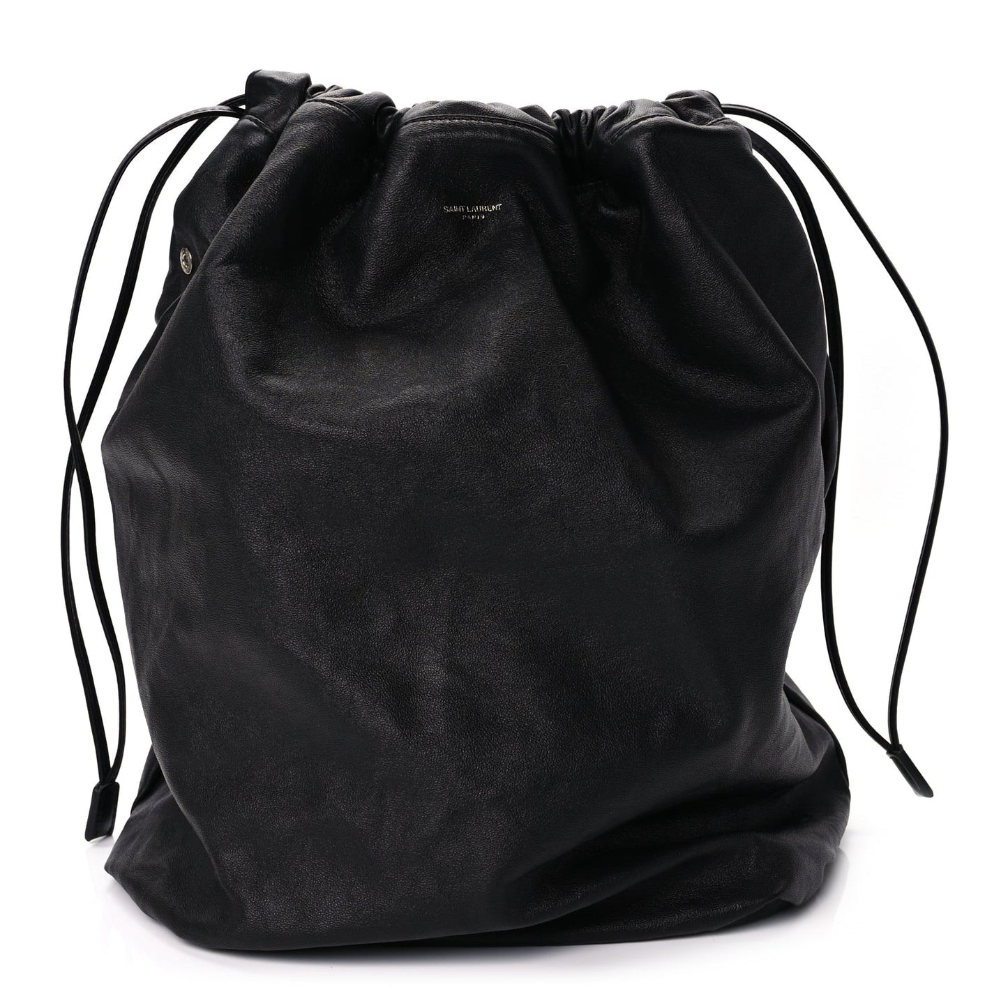Saint Laurent Smooth Calfskin Teddy Drawstring Bag Black