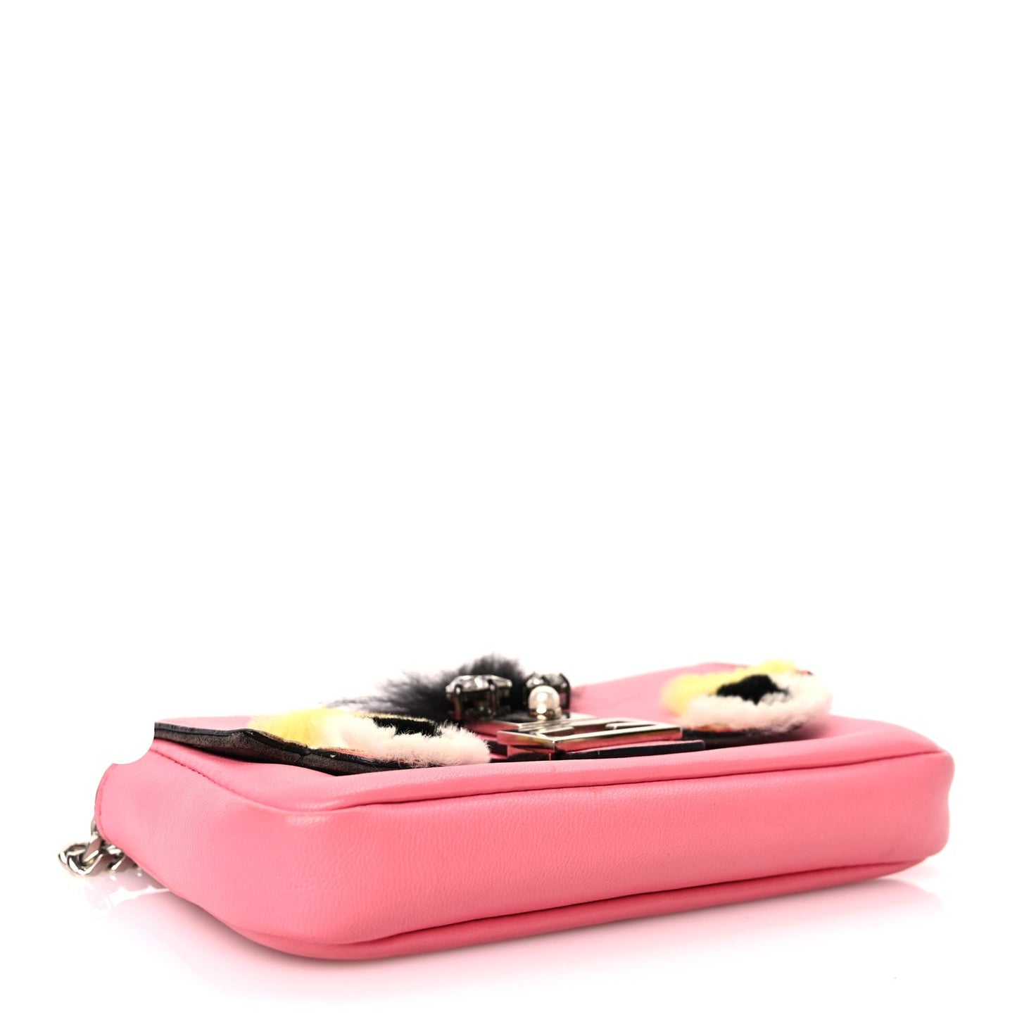 Fendi Nappa Rabbit Fox Fur Micro Buggie Baguette Rosa Fluo Multicolor