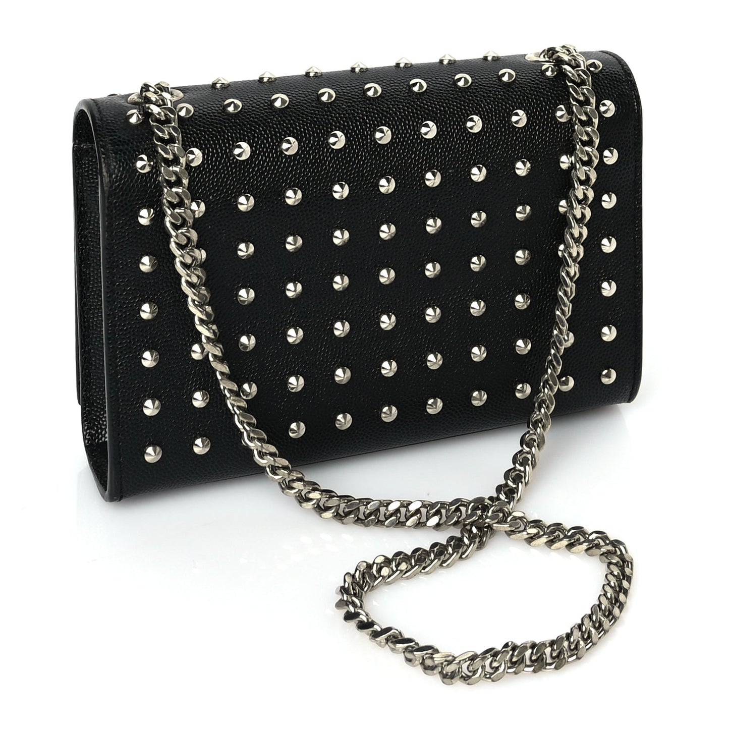 Saint Laurent Grain De Poudre Studded Small Classic Monogram Kate Satchel