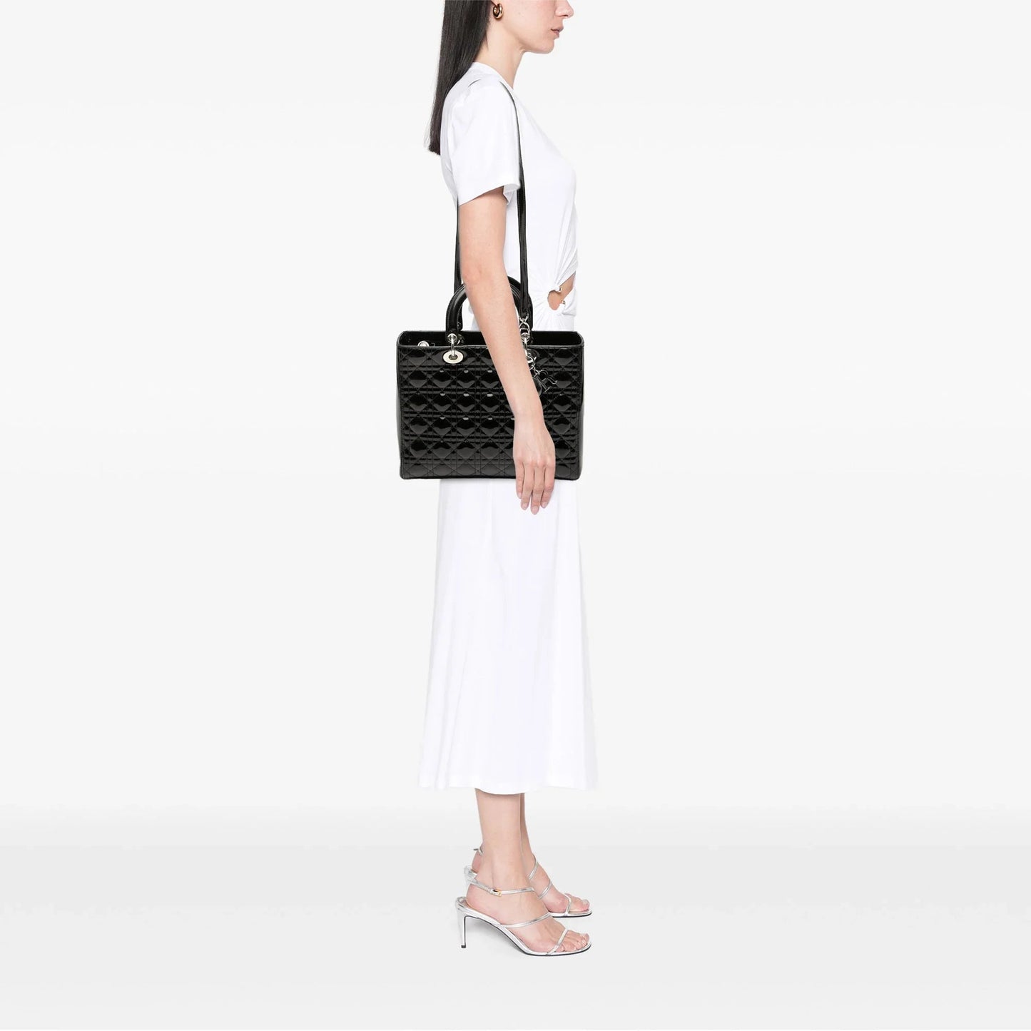Black Dior Large Patent Cannage Lady Dior Satchel
