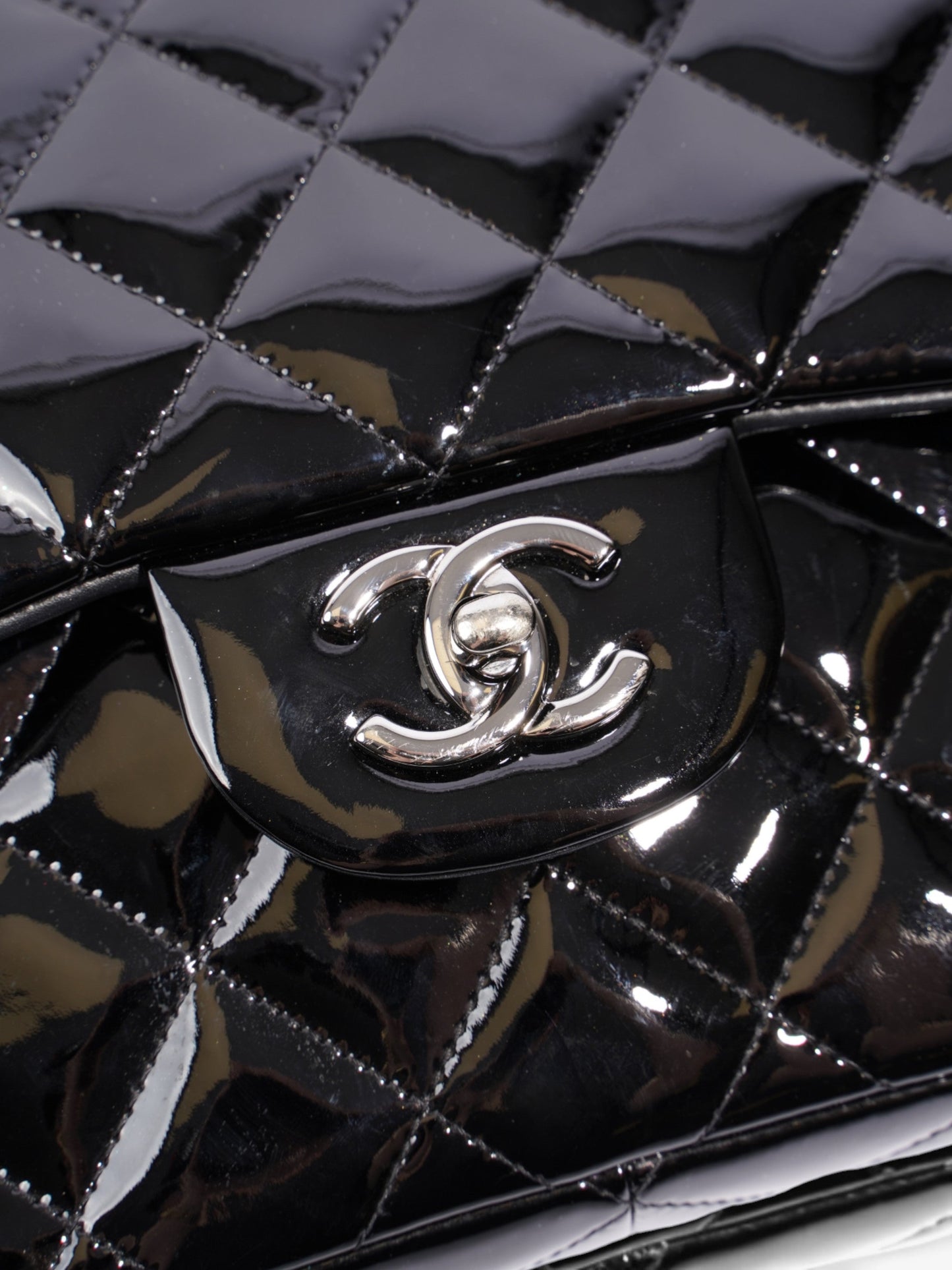 Chanel Classic Double Flap Black Patent Leather Jumbo