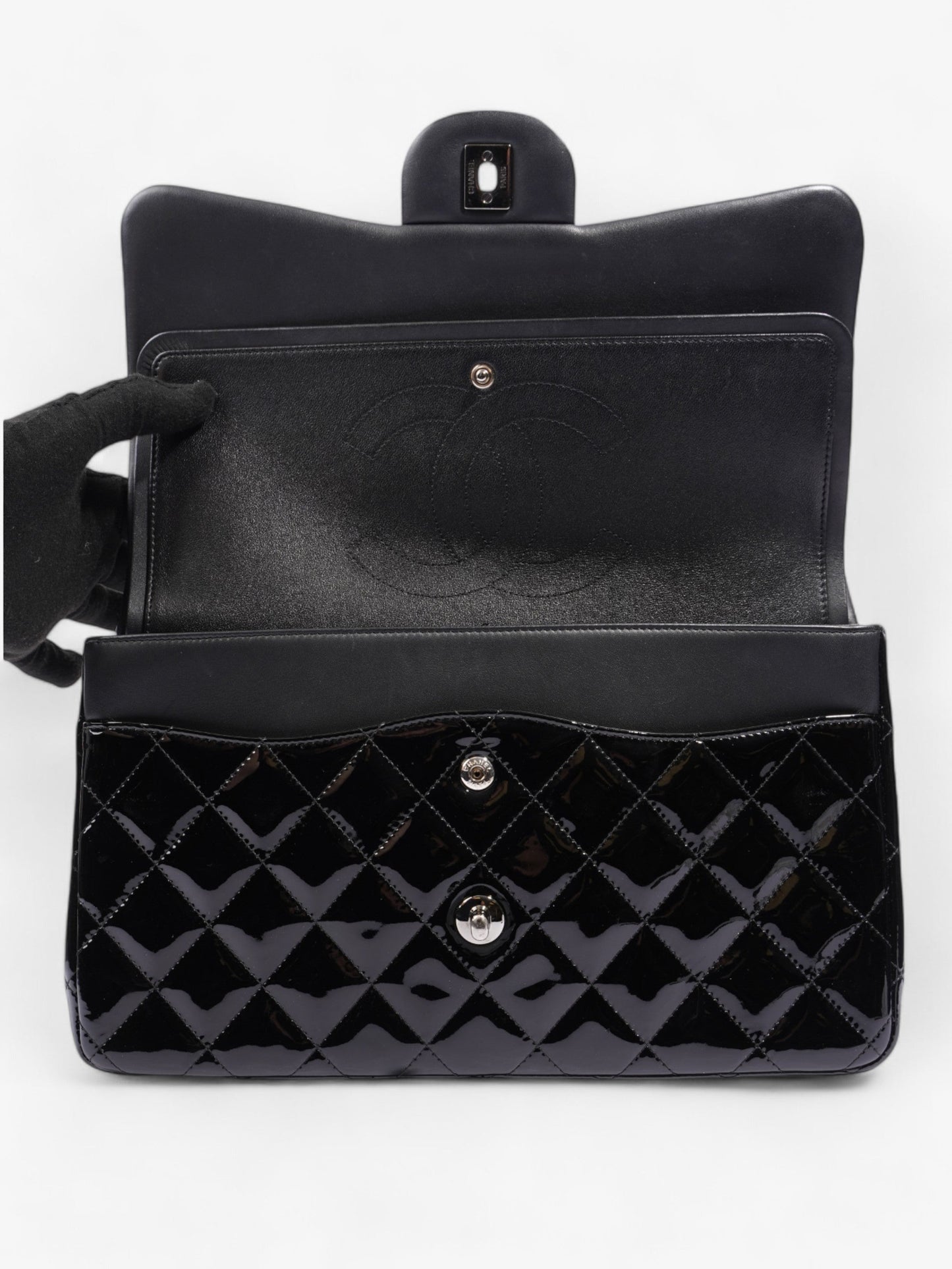 Chanel Classic Double Flap Black Patent Leather Jumbo