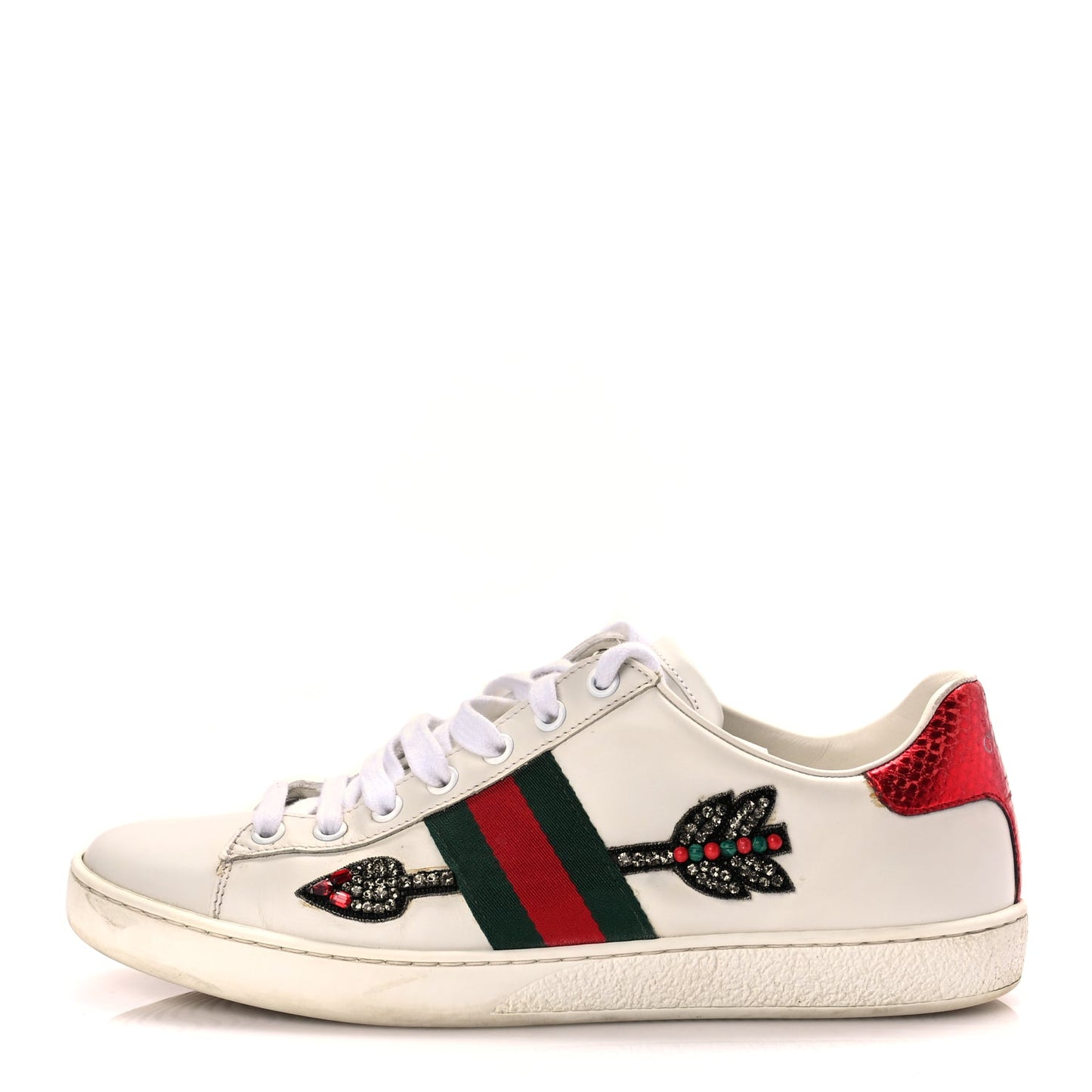 Gucci Calfskin Web Studded Womens Arrow Ace Sneakers 39 White