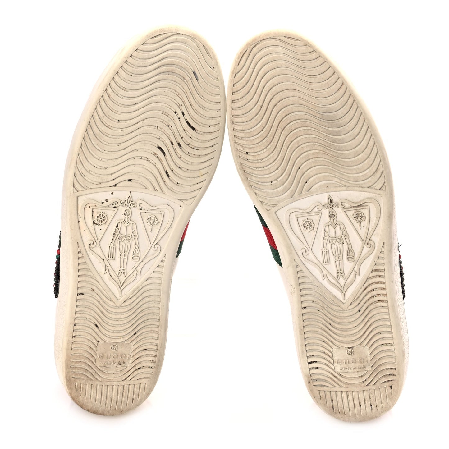 Gucci Calfskin Web Studded Womens Arrow Ace Sneakers 39 White