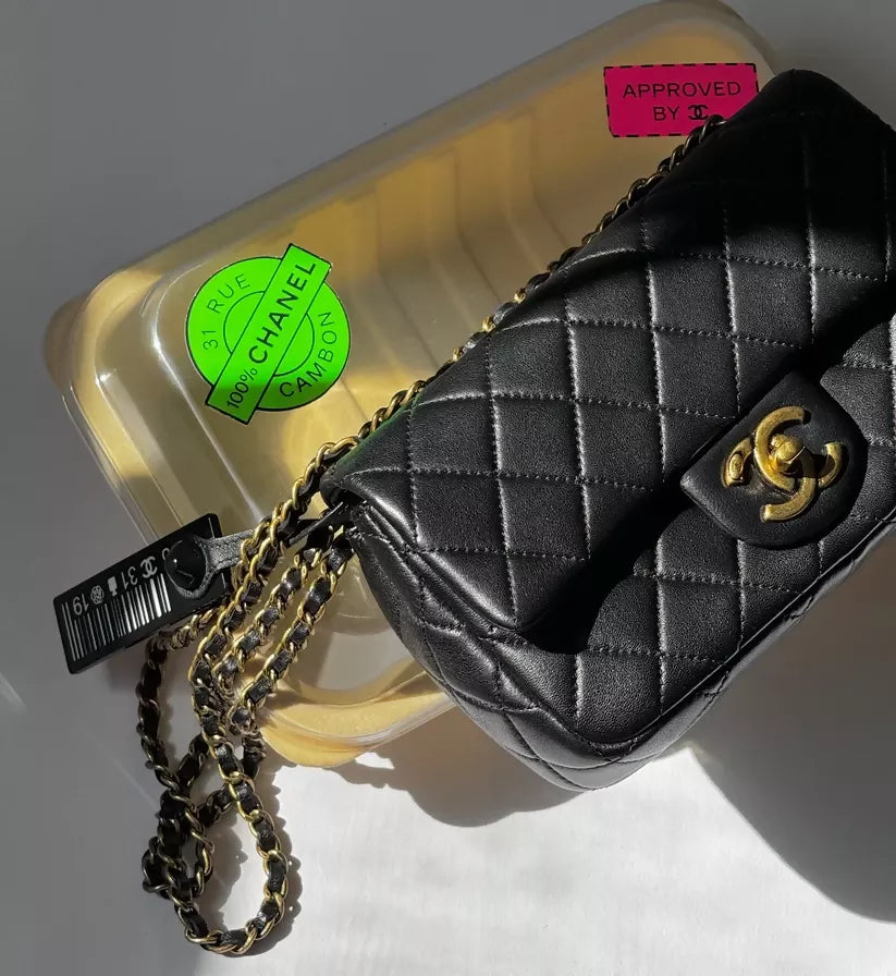 Chanel 2014 Black Lambskin Minaudière Meat Package Flap Bag