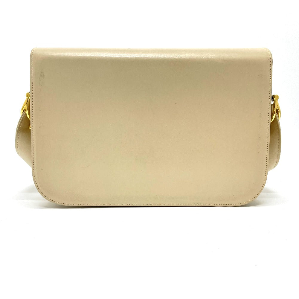 CELINE Shoulder Bag leather Beige x Gold Metal Carriage Metal vintage Women
