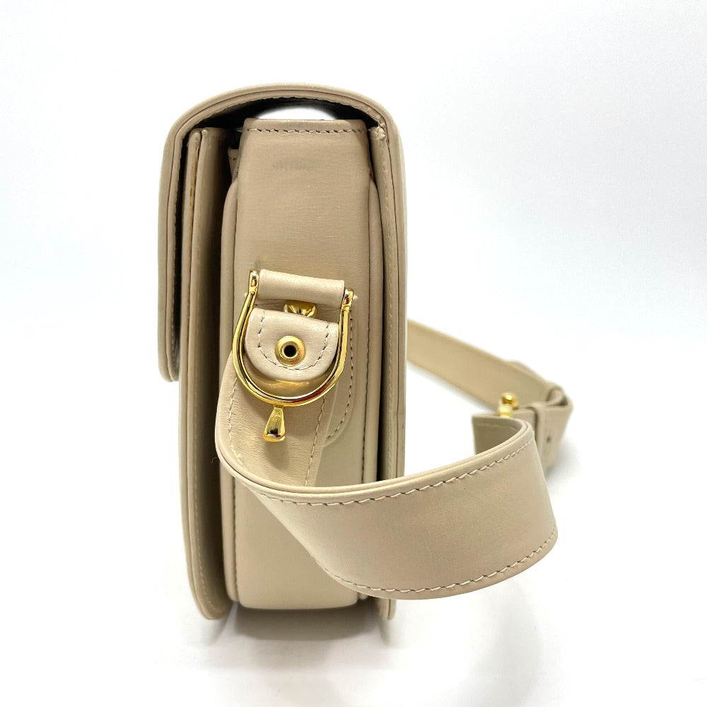 CELINE Shoulder Bag leather Beige x Gold Metal Carriage Metal vintage Women