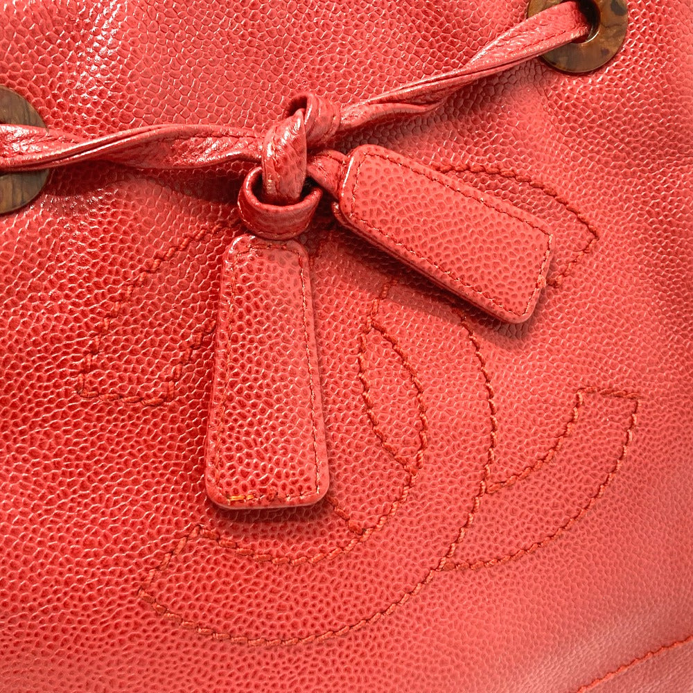 CHANEL Tote Bag Caviar skin Red CC COCO Mark Wood-like drawstring type Women