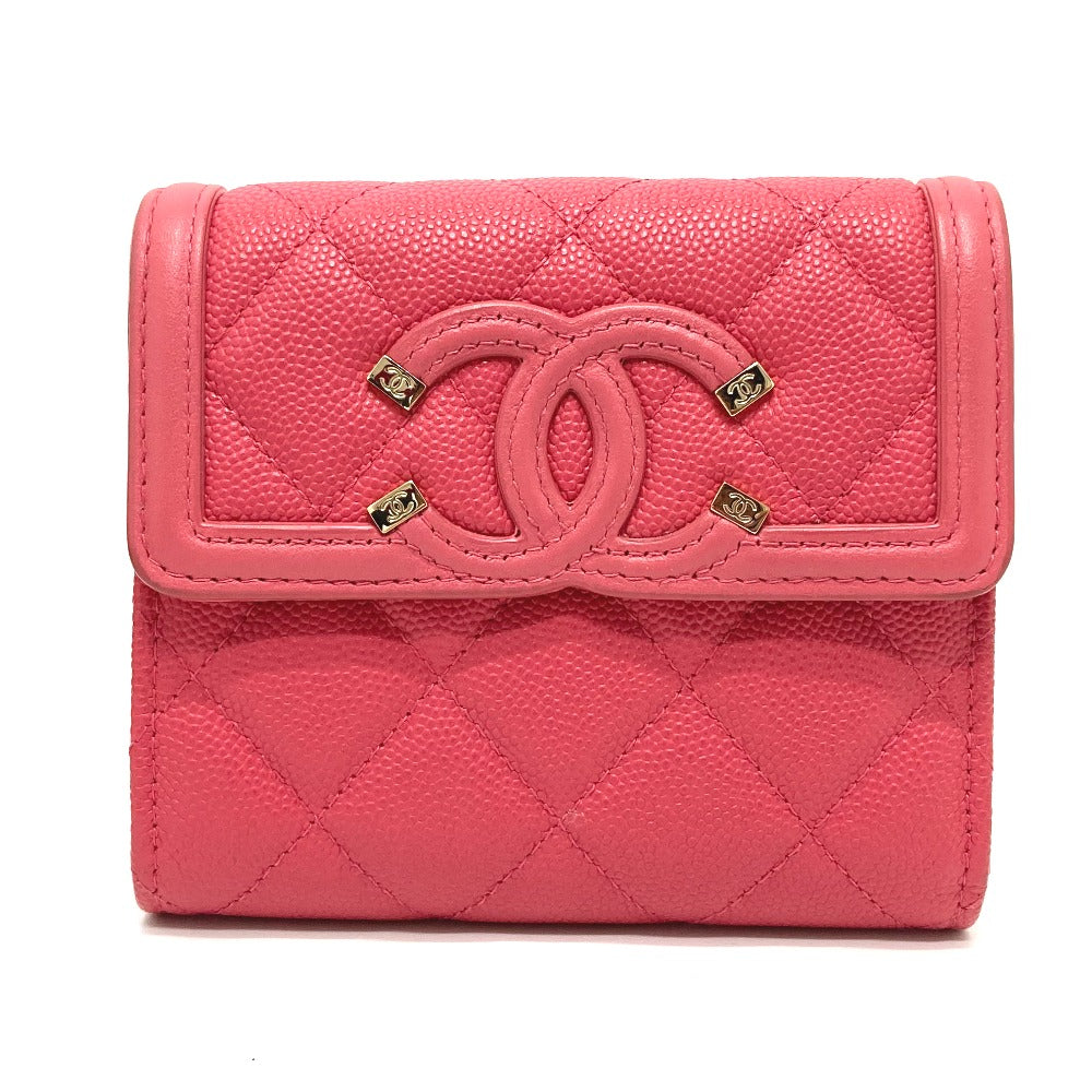 CHANEL Trifold wallet AP0375 Caviar skin Pink type CC filigree Matrasse Women