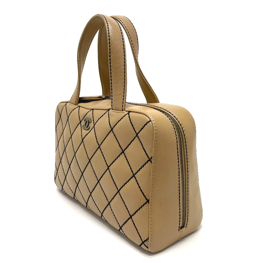 CHANEL Handbag lambskin beige CC COCO Mark Wild stitch Women