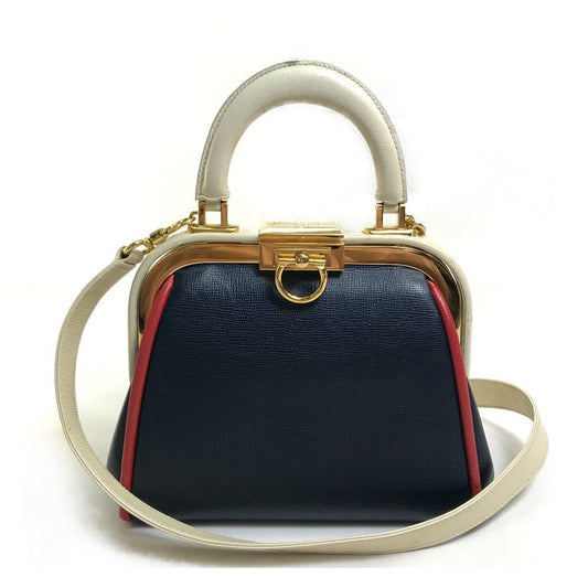 Christian Dior Handbag leather Navy x White type x Red Tricolor Vintage Gamaguchi Women