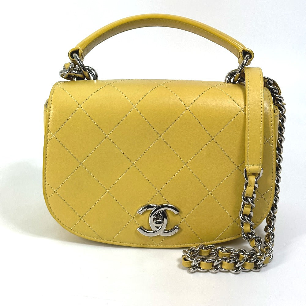 CHANEL Shoulder Bag Calfskin Yellow type CC COCO Mark stitch matelassÃÂ©