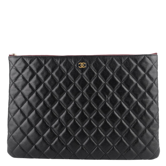 Chanel O Case Large Caviar Leather Clutch Bag