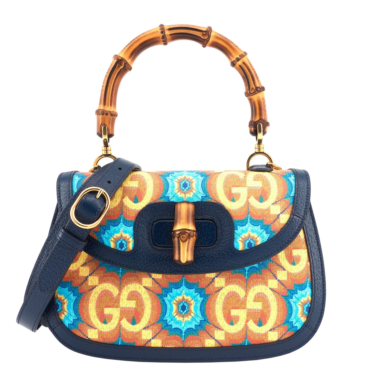 Gucci 1947 Bamboo Handle Kaleidoscope Canvas and Leather Bag