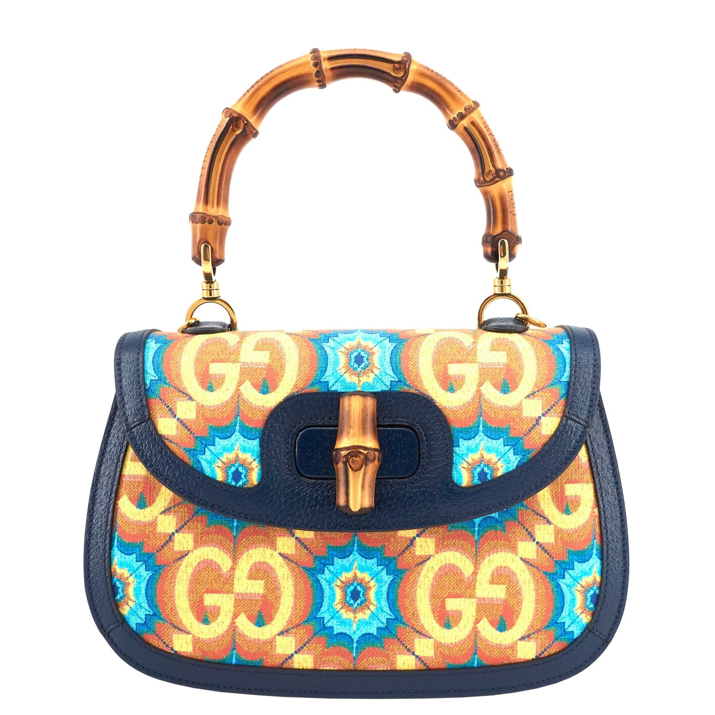 Gucci 1947 Bamboo Handle Kaleidoscope Canvas and Leather Bag