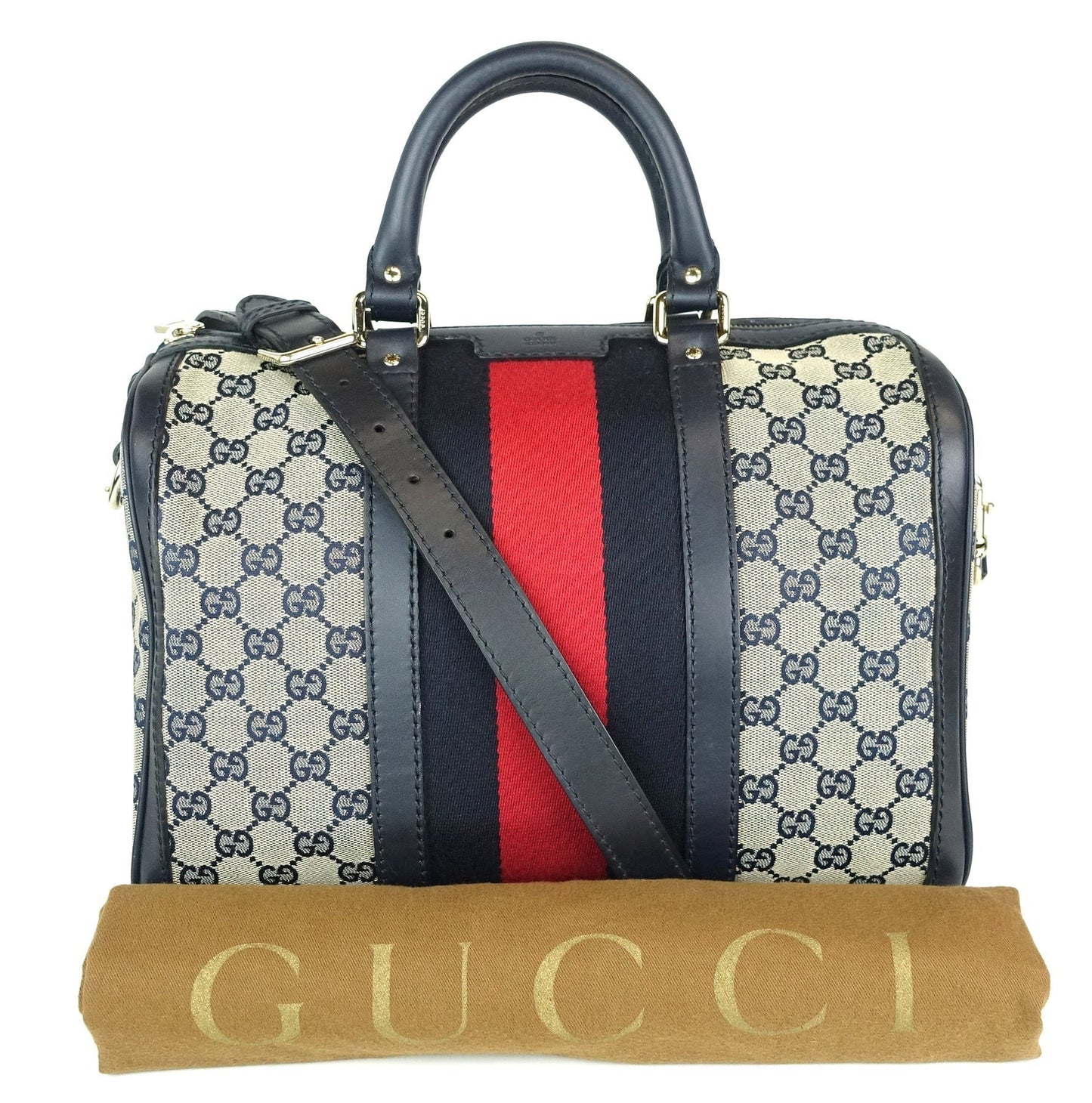 Gucci Monogram Canvas Web Boston Bag with Strap