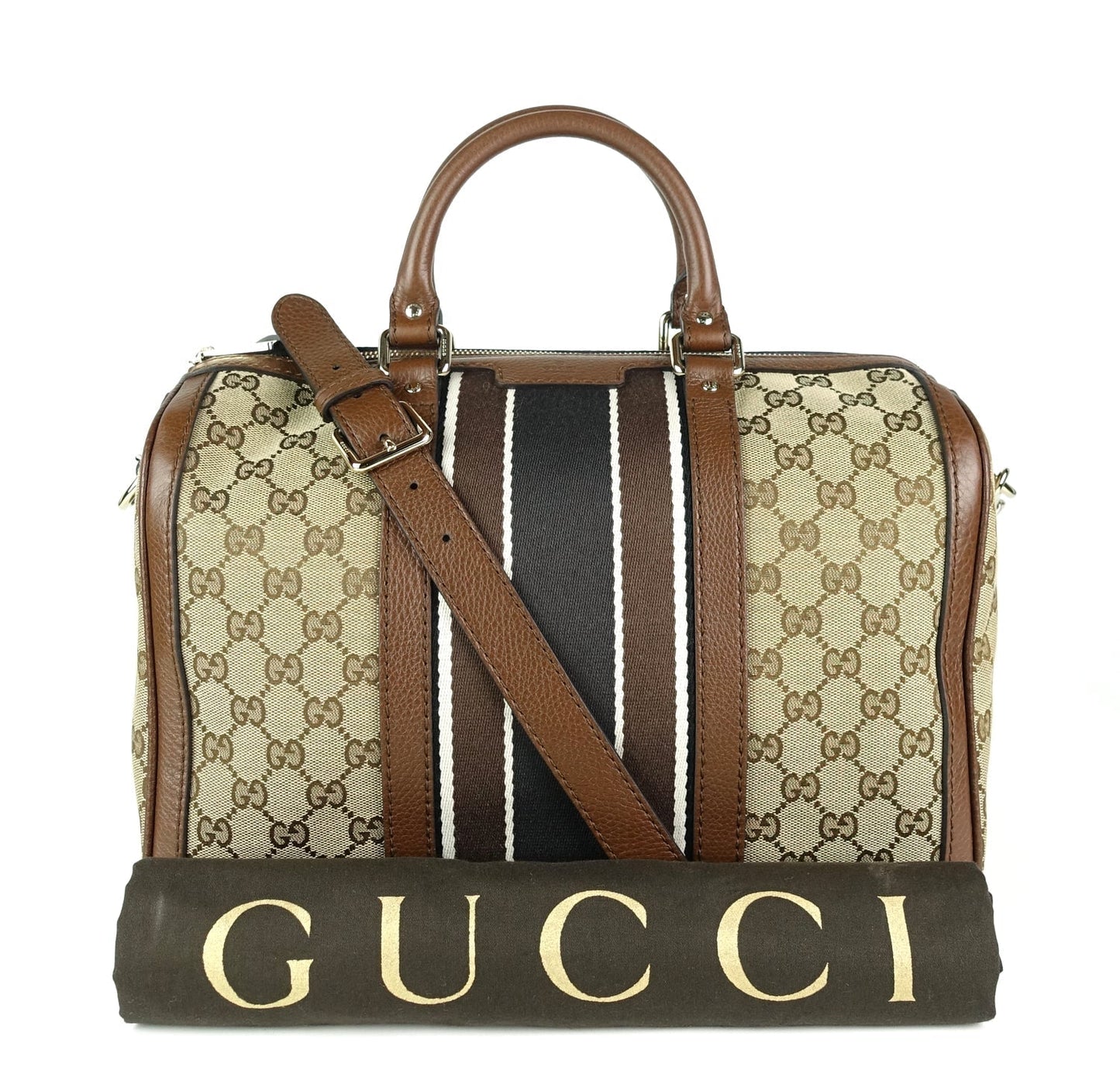 Gucci Monogram Canvas Web Boston Bag with Strap