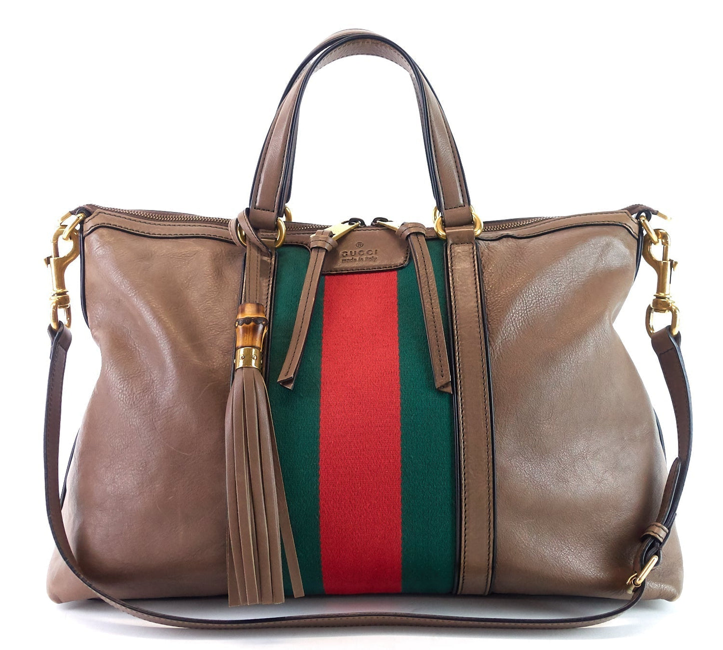 Gucci Rania Web Leather Top Handle Medium Bag