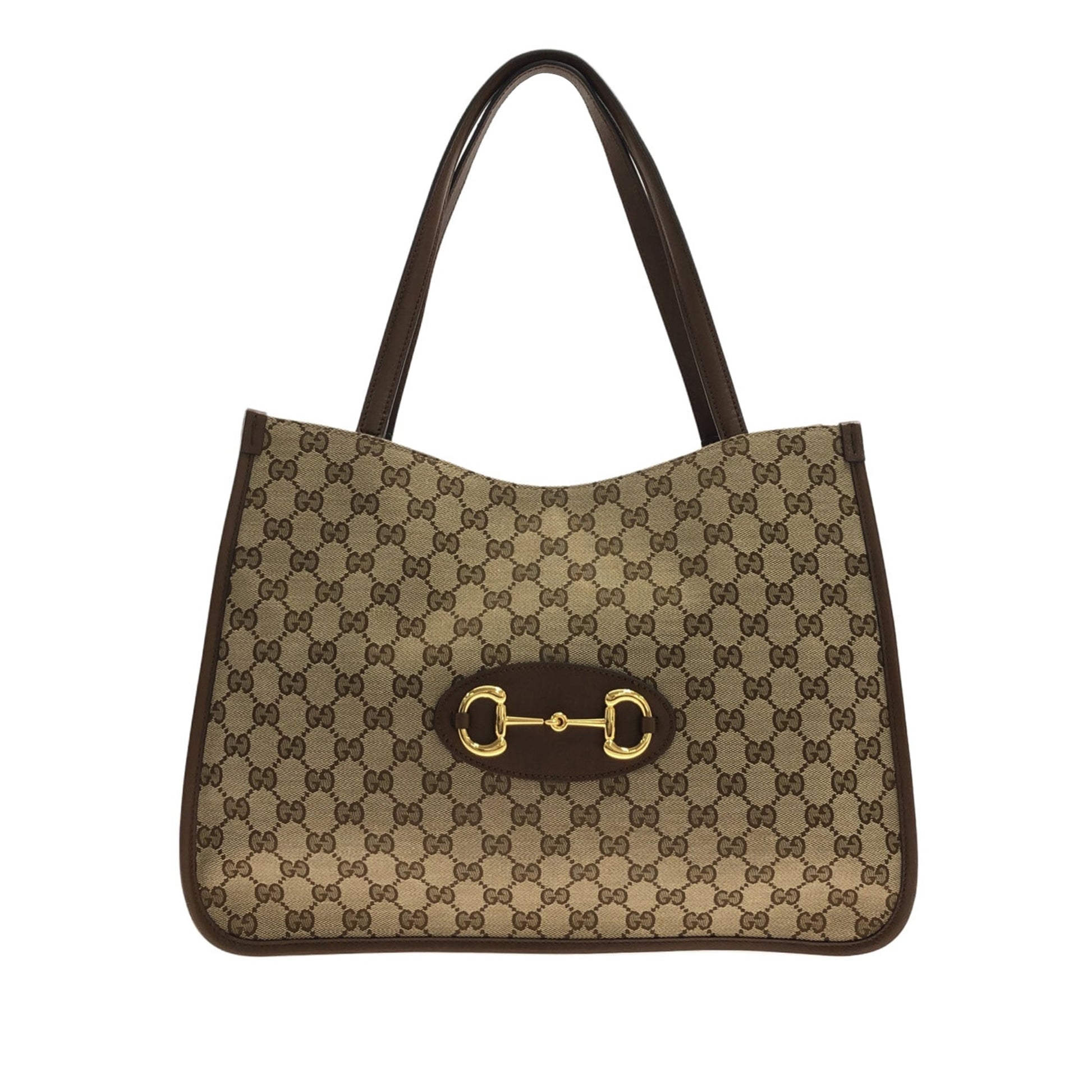 Gucci Horsebit Brown Leather Canvas Tote Style 2