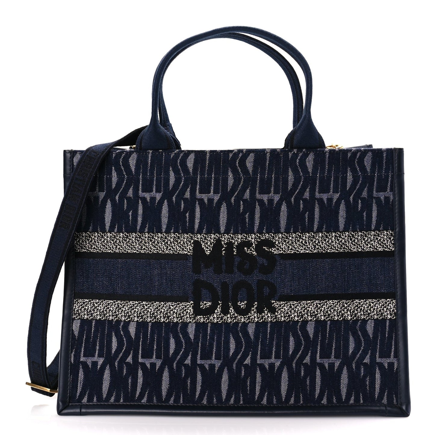 Christian Dior Canvas Calfskin Embroided Medium Miss Dior All Over Book Tote  Denim Multicolor
