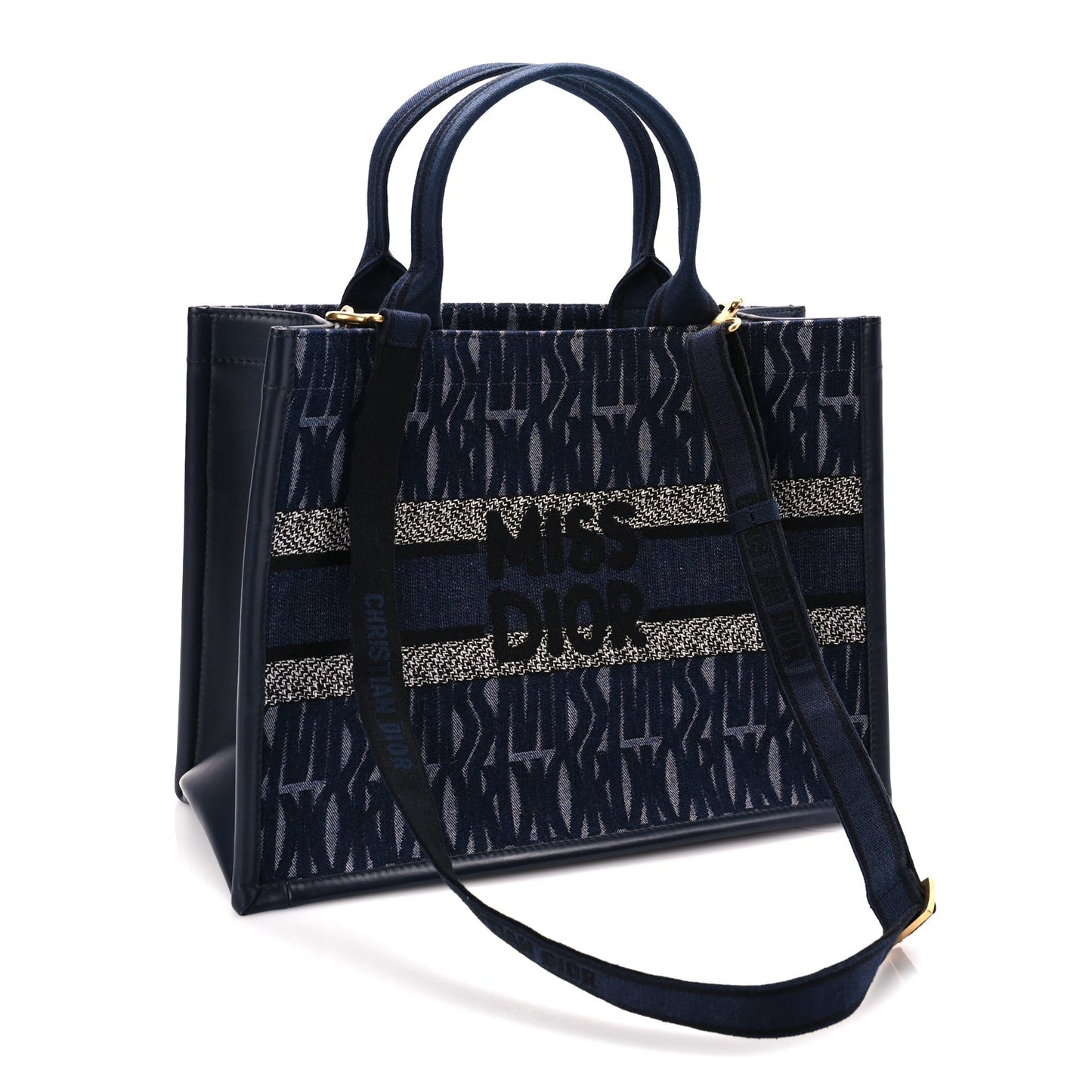 Christian Dior Canvas Calfskin Embroided Medium Miss Dior All Over Book Tote  Denim Multicolor