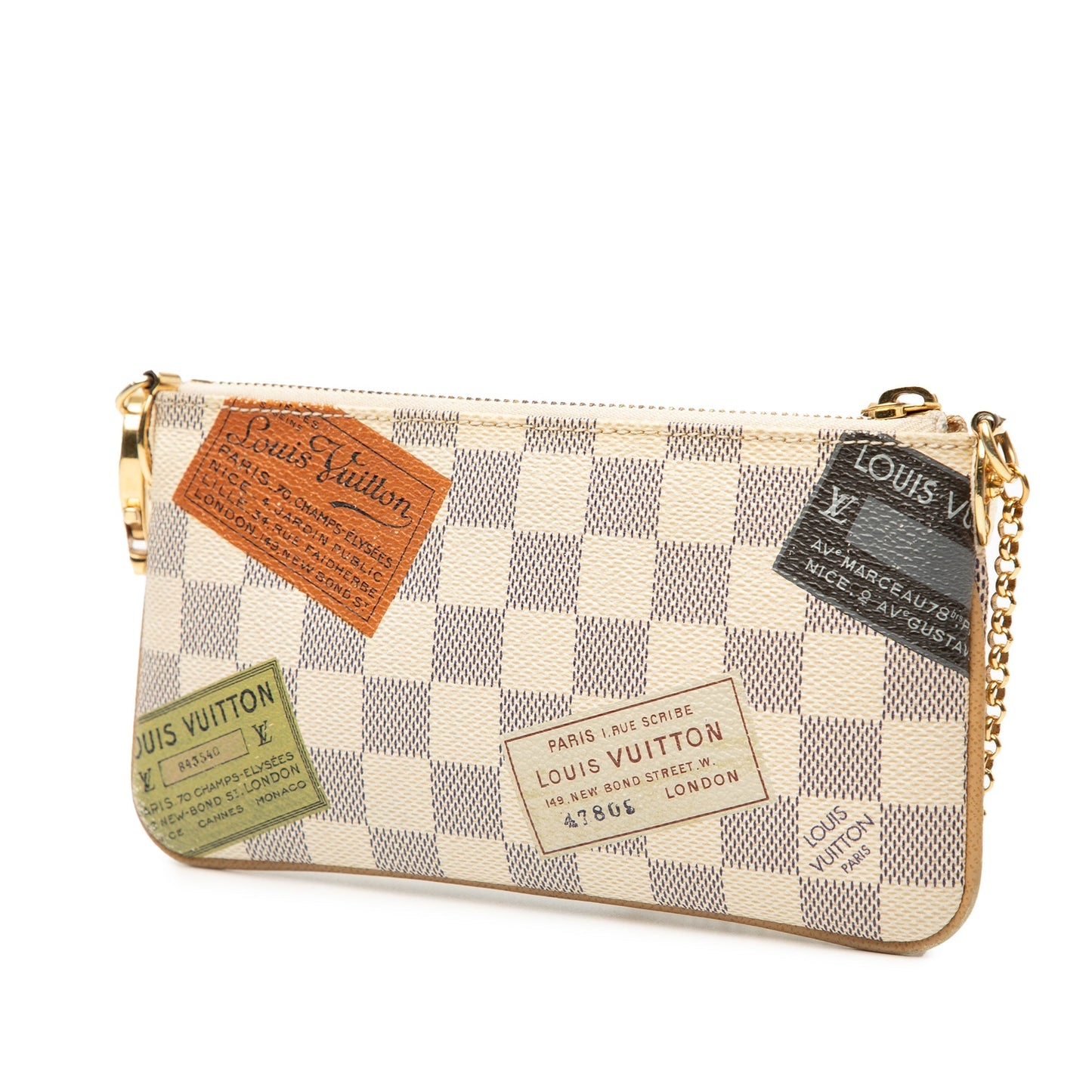 White Louis Vuitton Damier Azur Pochette Milla Trunks Labels MM Shoulder Bag