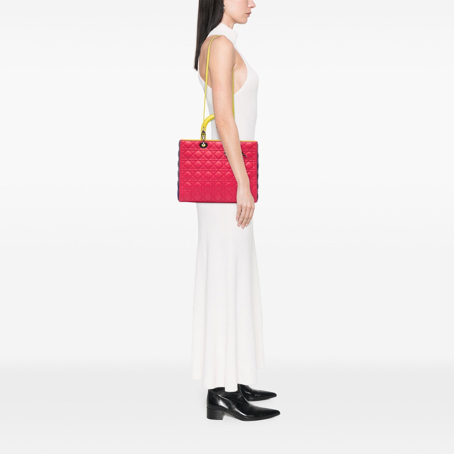 Pink Dior Large Tricolor Lambskin Cannage Lady Dior Satchel