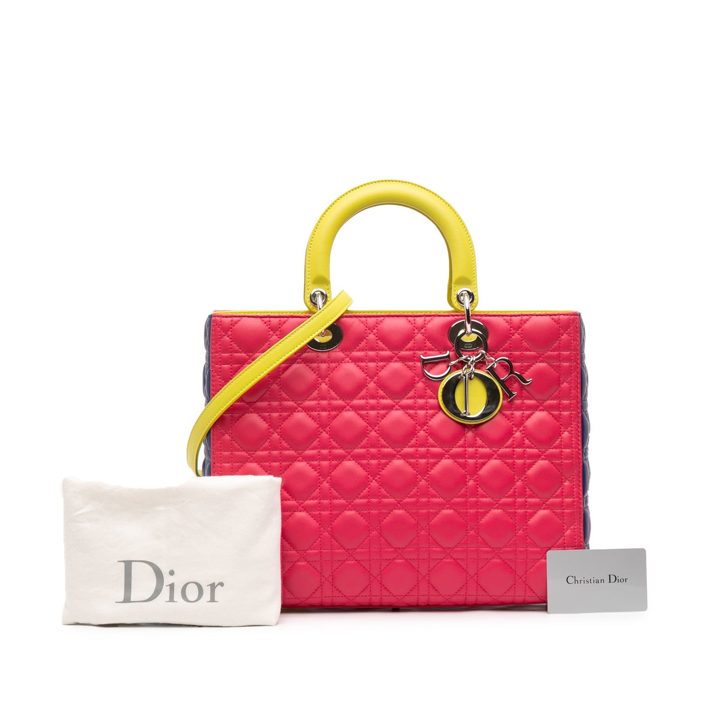 Pink Dior Large Tricolor Lambskin Cannage Lady Dior Satchel