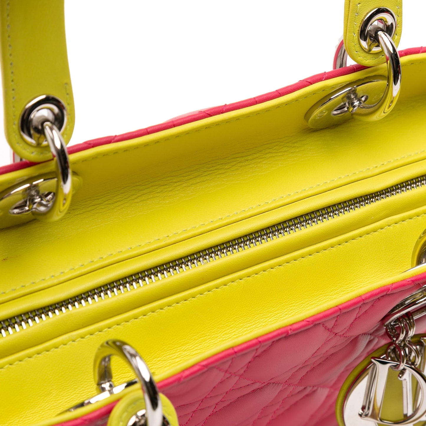 Pink Dior Large Tricolor Lambskin Cannage Lady Dior Satchel