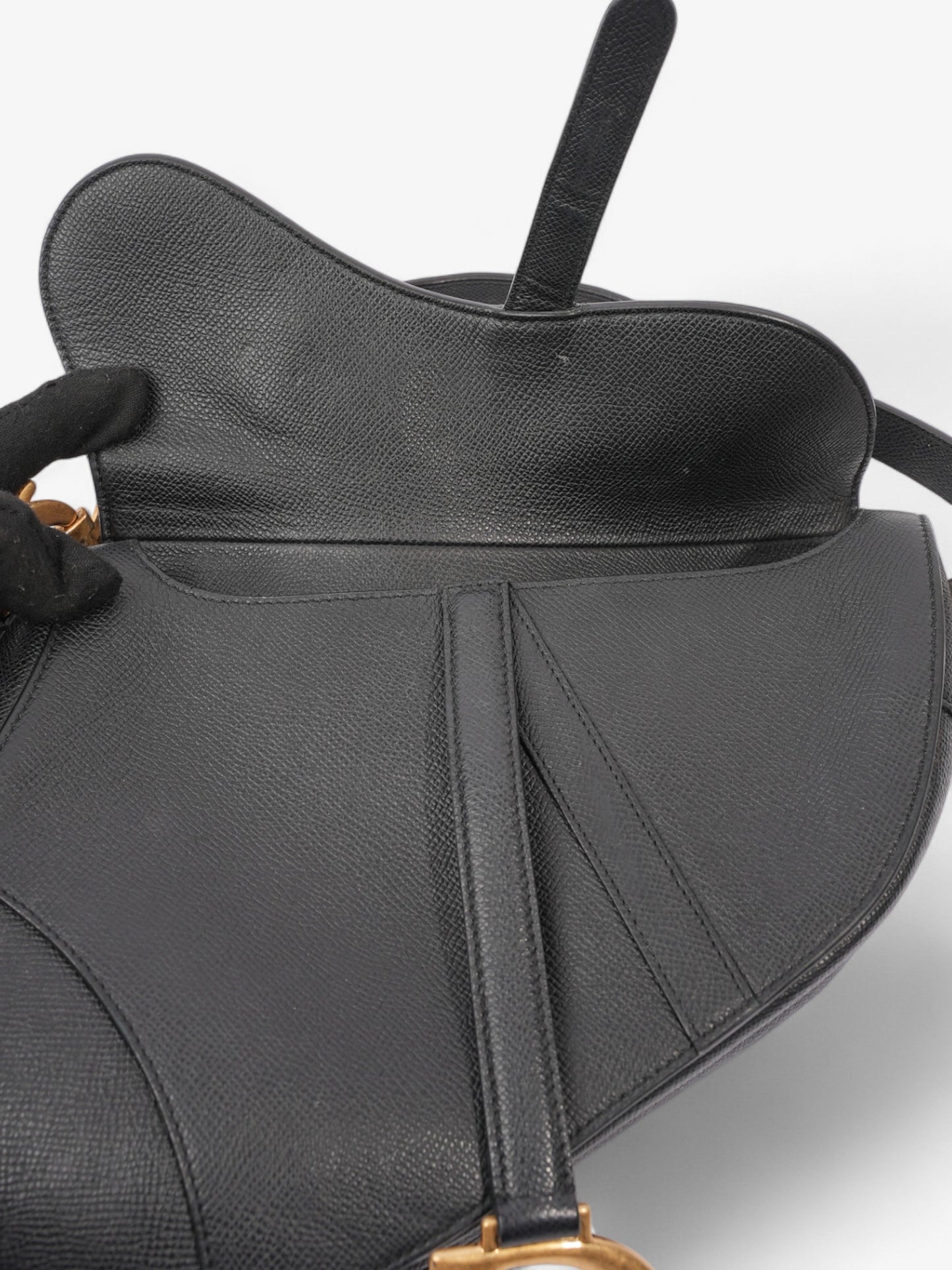 Christian Dior Saddle Bag Black Goatskin Leather
