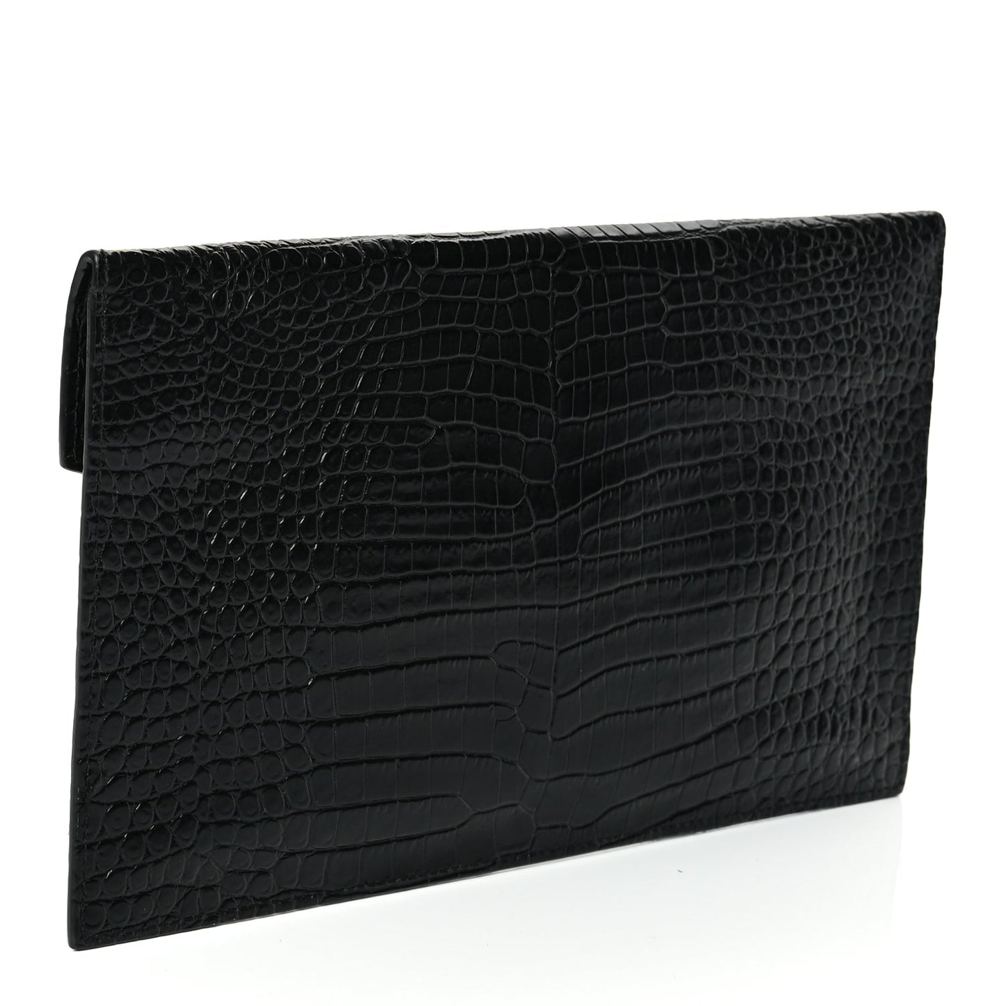 Saint Laurent Calfskin Crocodile Embossed Uptown Monogram Clutch Black