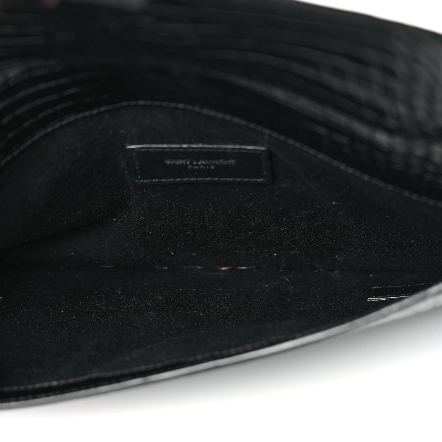 Saint Laurent Calfskin Crocodile Embossed Uptown Monogram Clutch Black