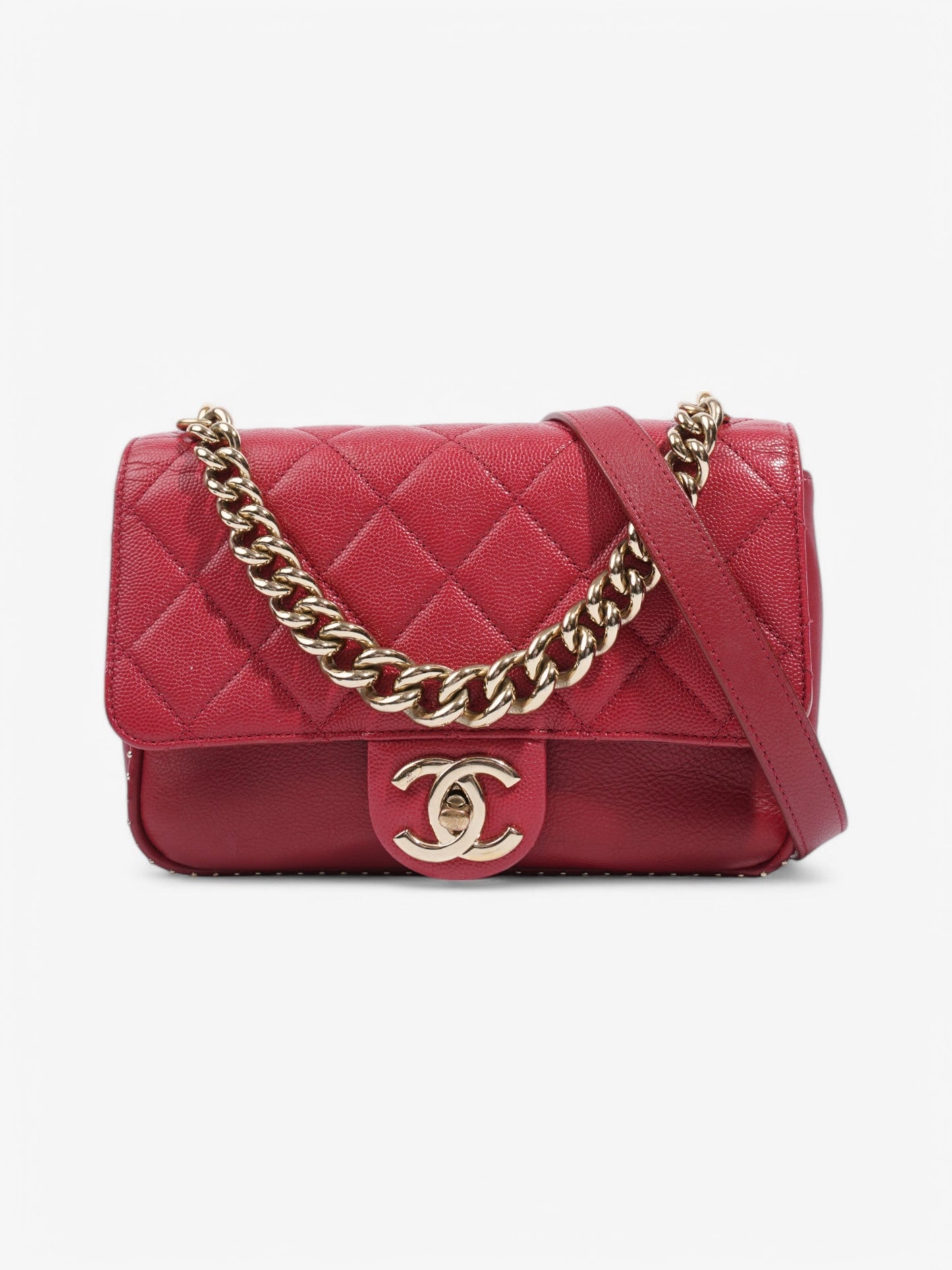 Chanel Small Studded Flap Bag Crimson Caviar Leather