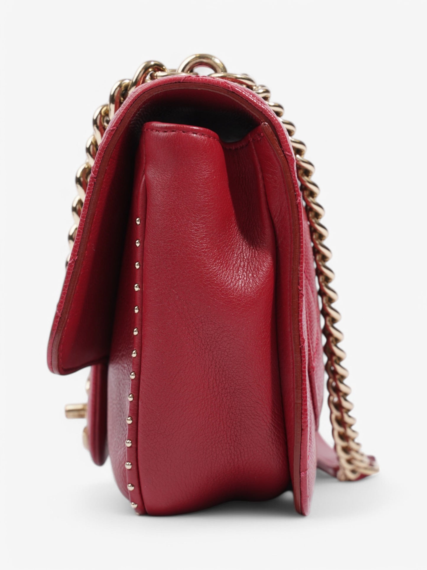 Chanel Small Studded Flap Bag Crimson Caviar Leather