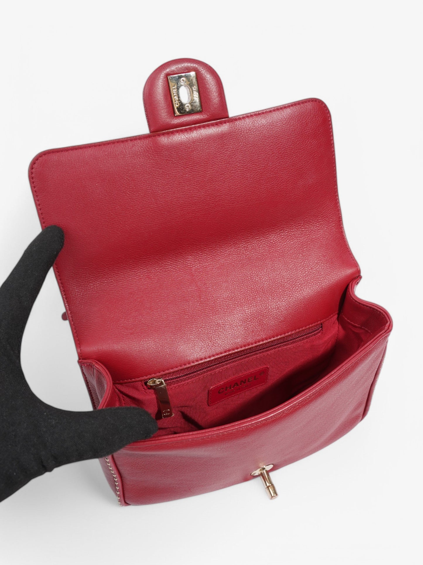 Chanel Small Studded Flap Bag Crimson Caviar Leather