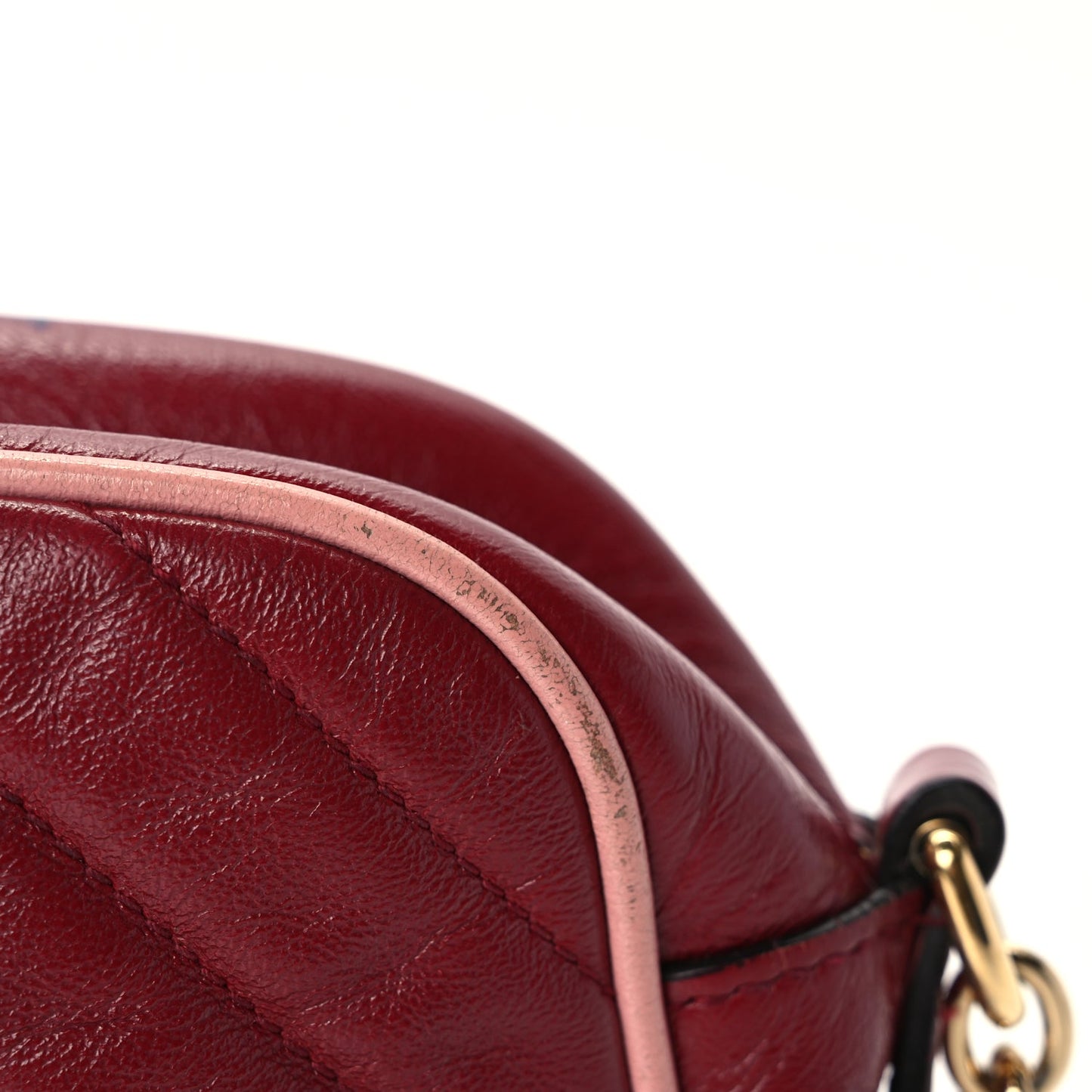 Gucci Azalea Calfskin Enamel Matelasse Diagonal Small Torchon GG Marmont Chain Shoulder Bag New Cherry Red Wild Rose