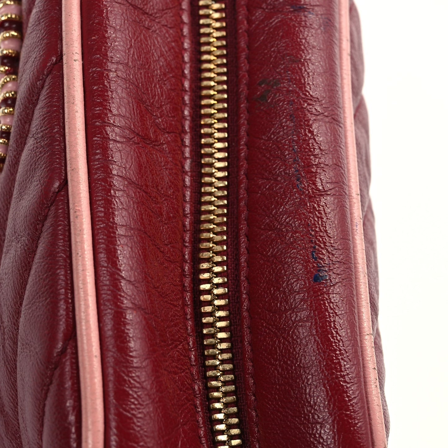 Gucci Azalea Calfskin Enamel Matelasse Diagonal Small Torchon GG Marmont Chain Shoulder Bag New Cherry Red Wild Rose