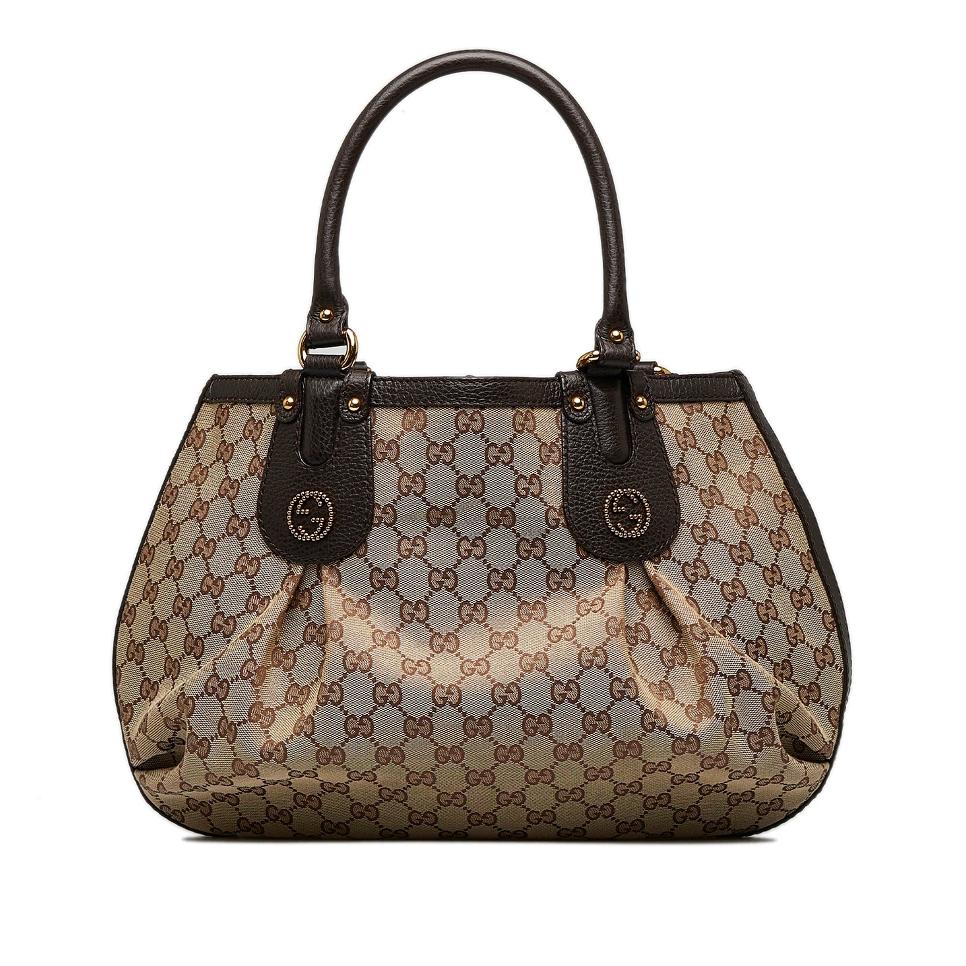 Gucci Brown Leather Canvas Tote Style 31