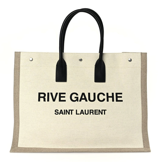 Saint Laurent Linen Calfskin Rive Gauche Tote Optic White