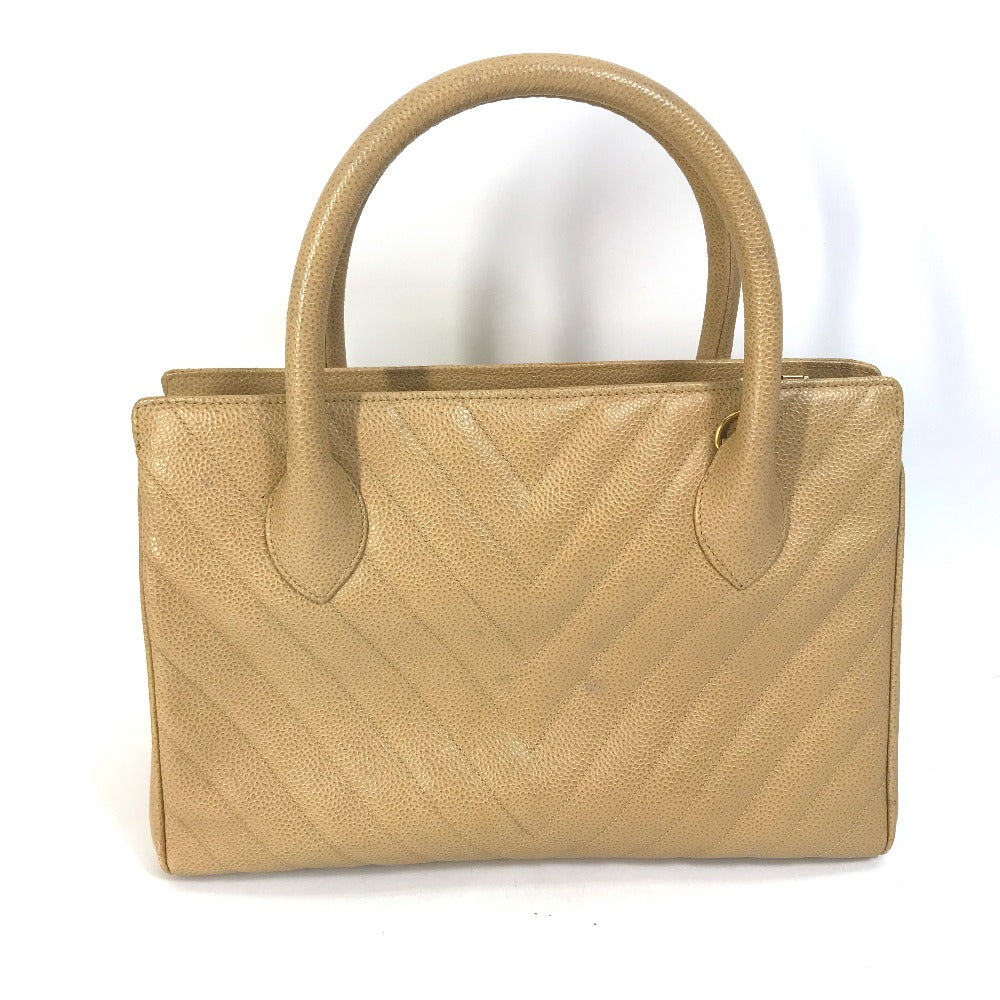 CHANEL Handbag Caviar skin beige Chevron Vstitch Vintage Women
