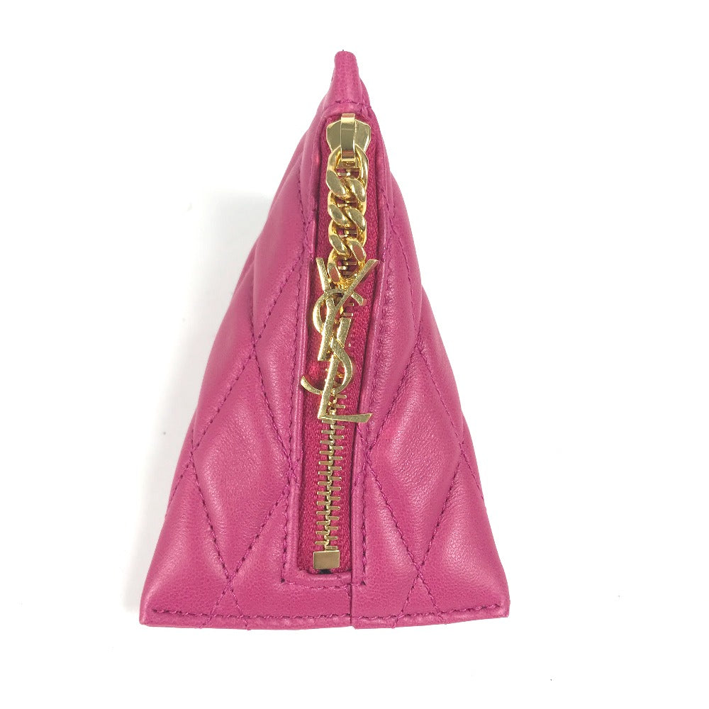 SAINT LAURENT PARIS Coin case leather pink Quilting Triangle