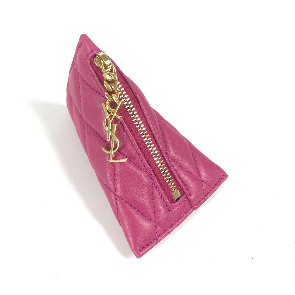 SAINT LAURENT PARIS Coin case leather pink Quilting Triangle