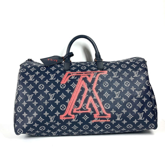 LOUIS VUITTON Boston Duffel bag M43684 Monogram canvas Navy Monogram ink upside down Keepall bandouliere50