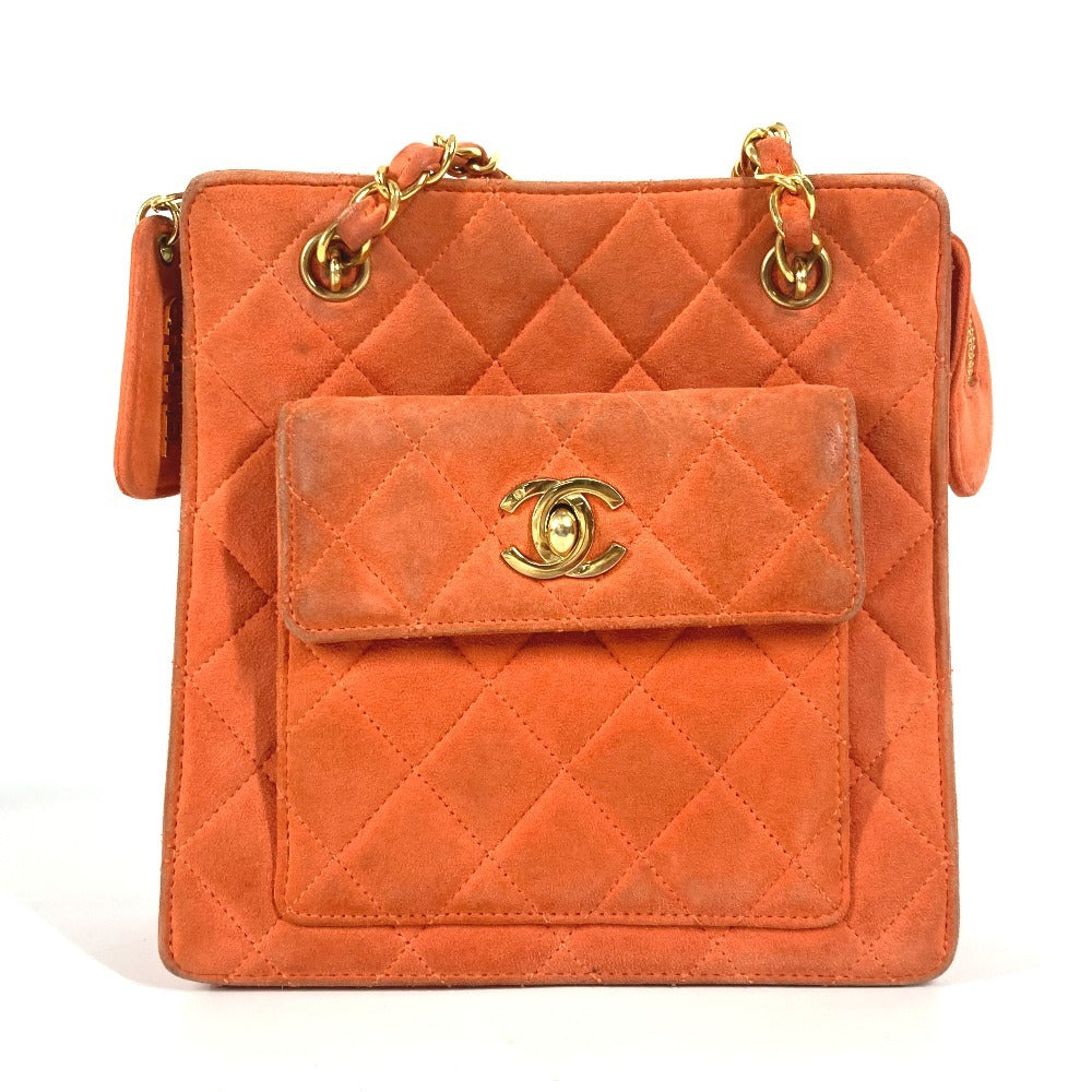 CHANEL Shoulder Bag suede Orange vintage CC COCO Mark Matelasse Quilting Women