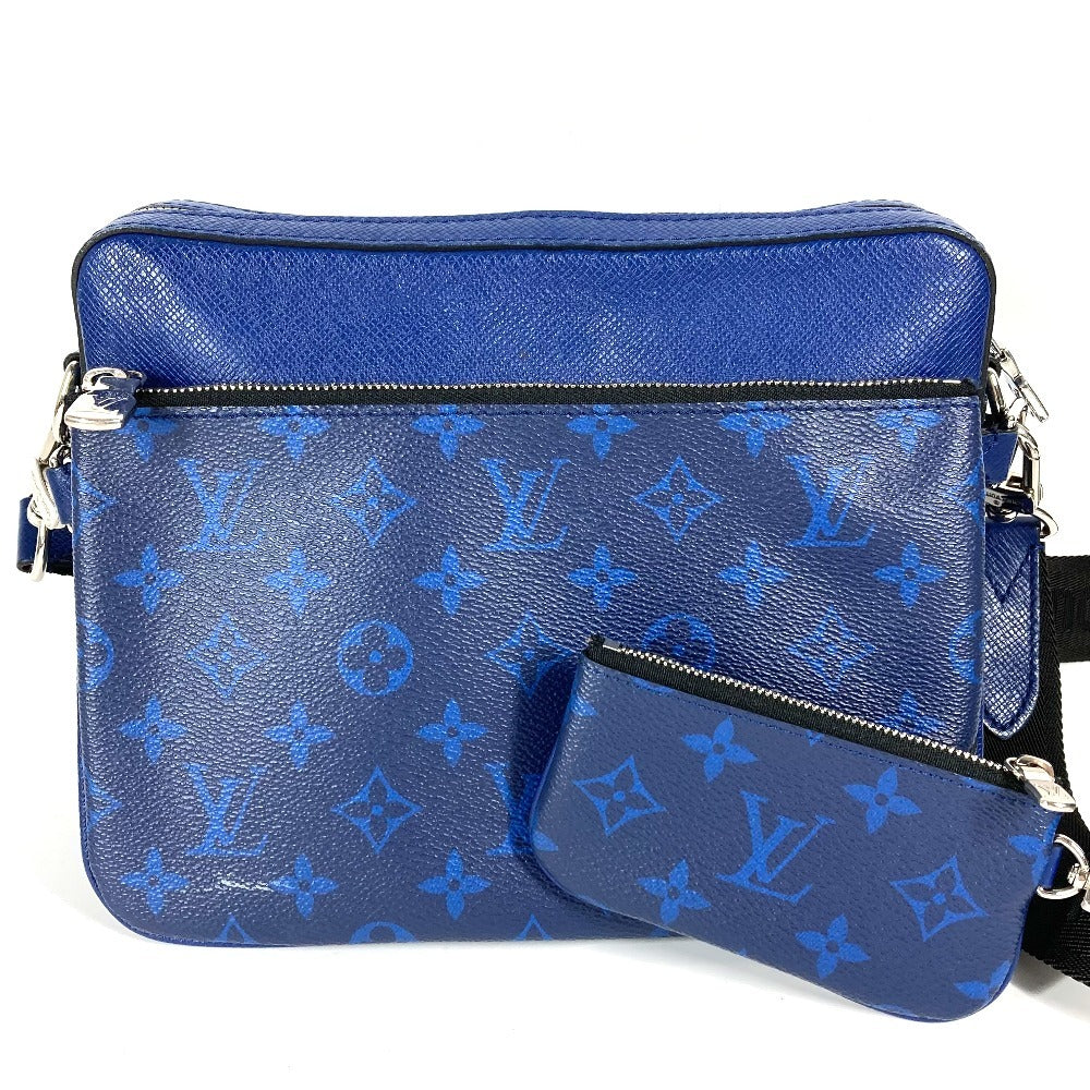 LOUIS VUITTON Shoulder Bag M30848 Taiga Leather, Monogram Canvas blue Taigalama Trio Messenger