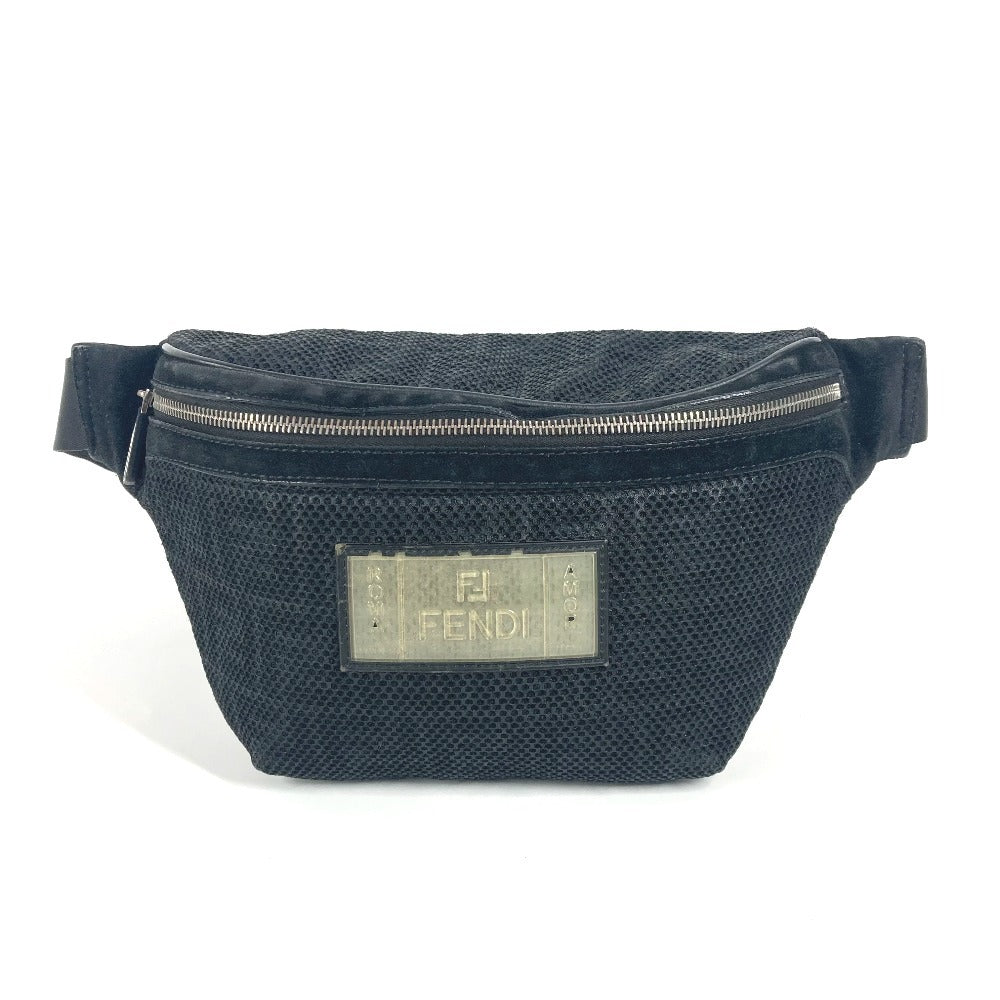 FENDI Sling bag Nylon canvas black logo mesh zucca